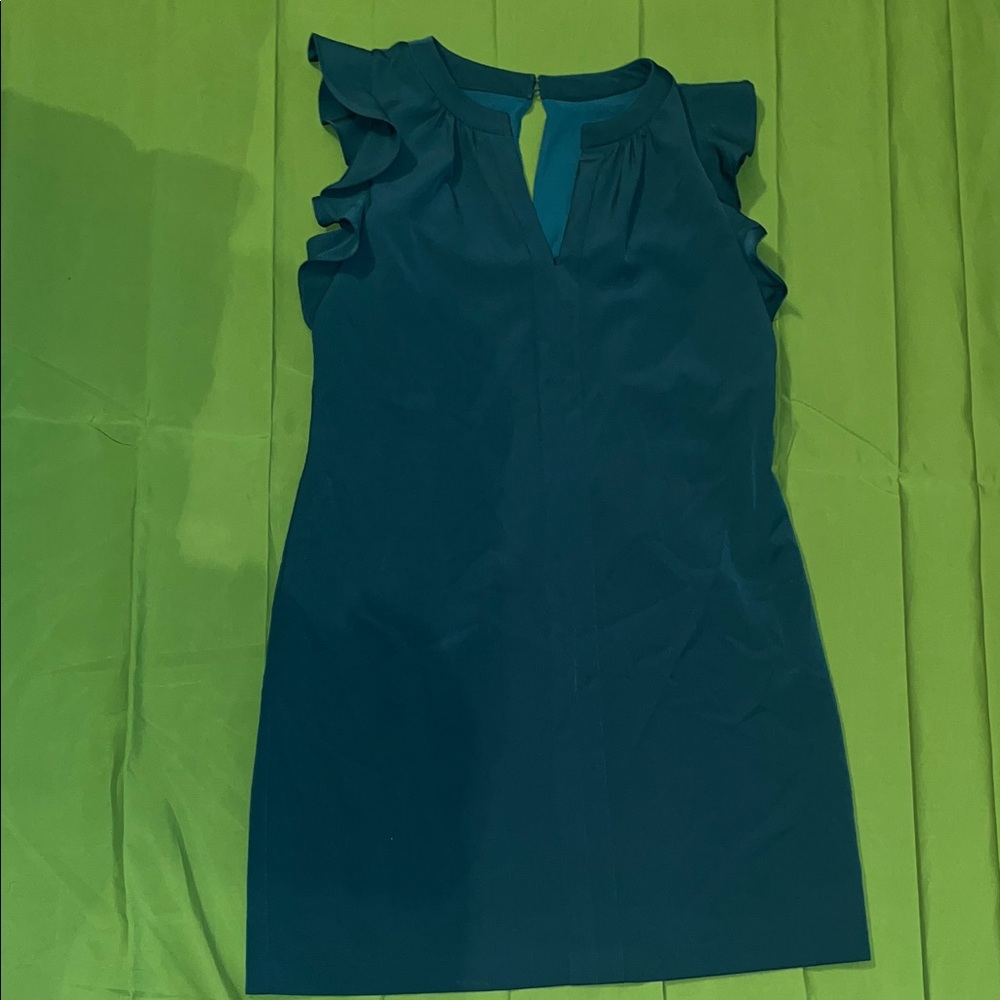 Vince Camuto Teal Ruffle Sleeve Mini Dress